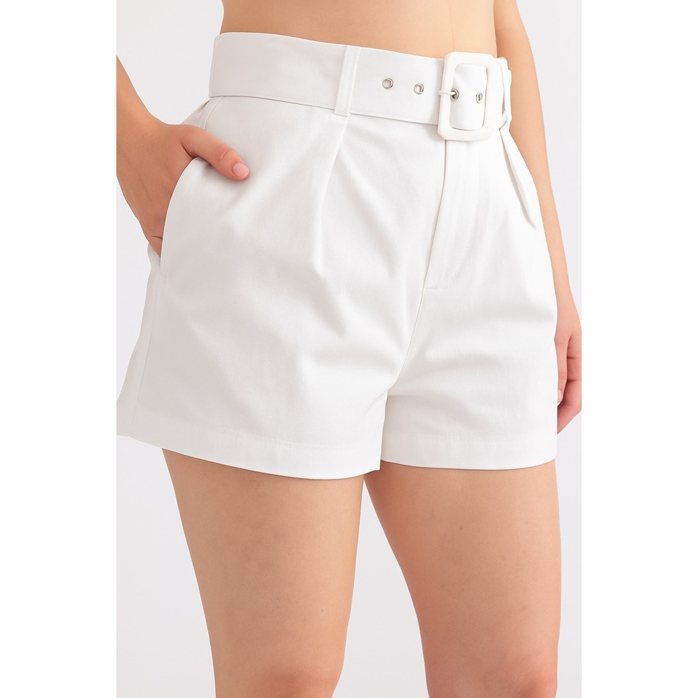 SEDGE Maya White High-Waist Belt Cotton Casual Summer Shorts NEW Sz L MSRP $170